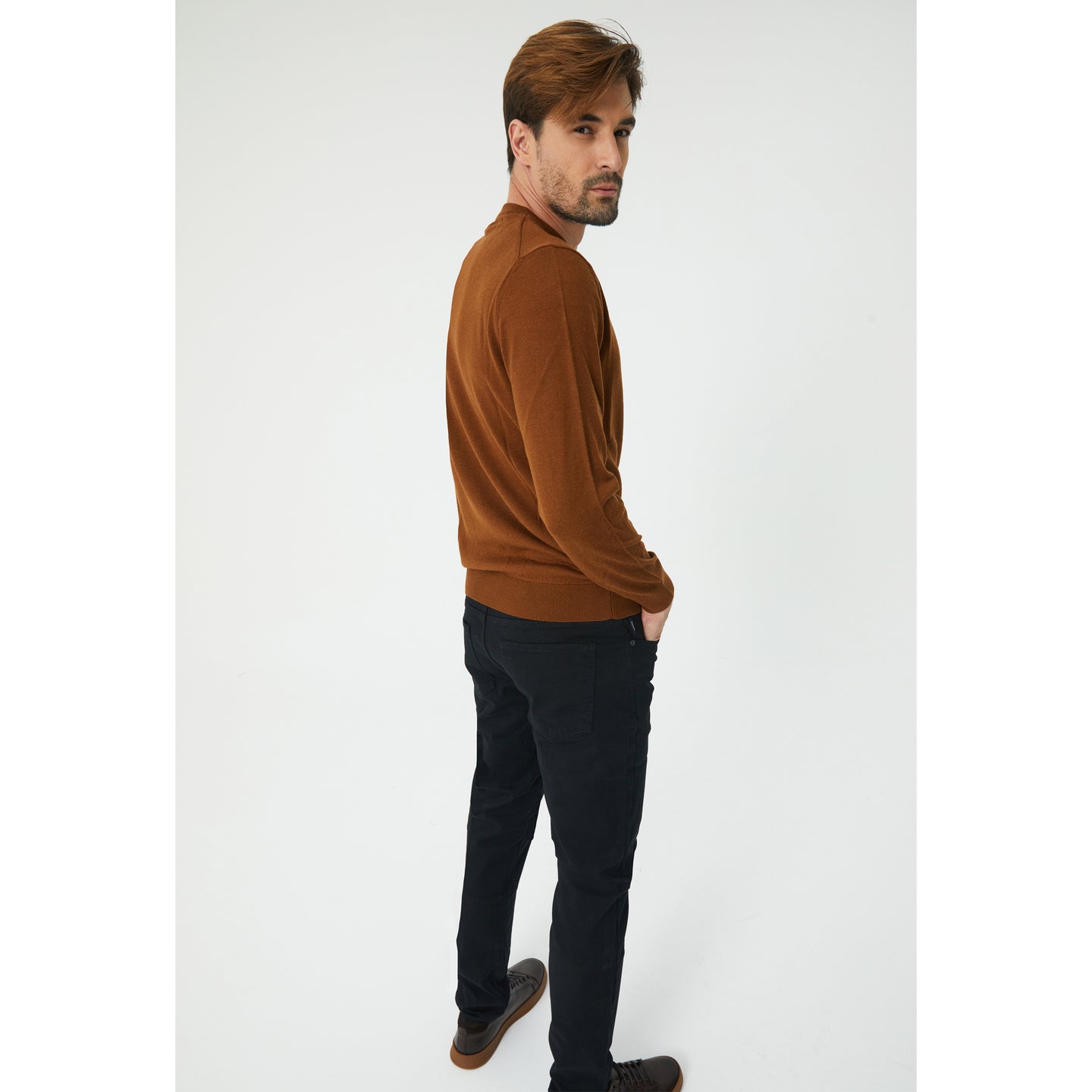 Terracotta Wool Blend Crew Neck Sweater